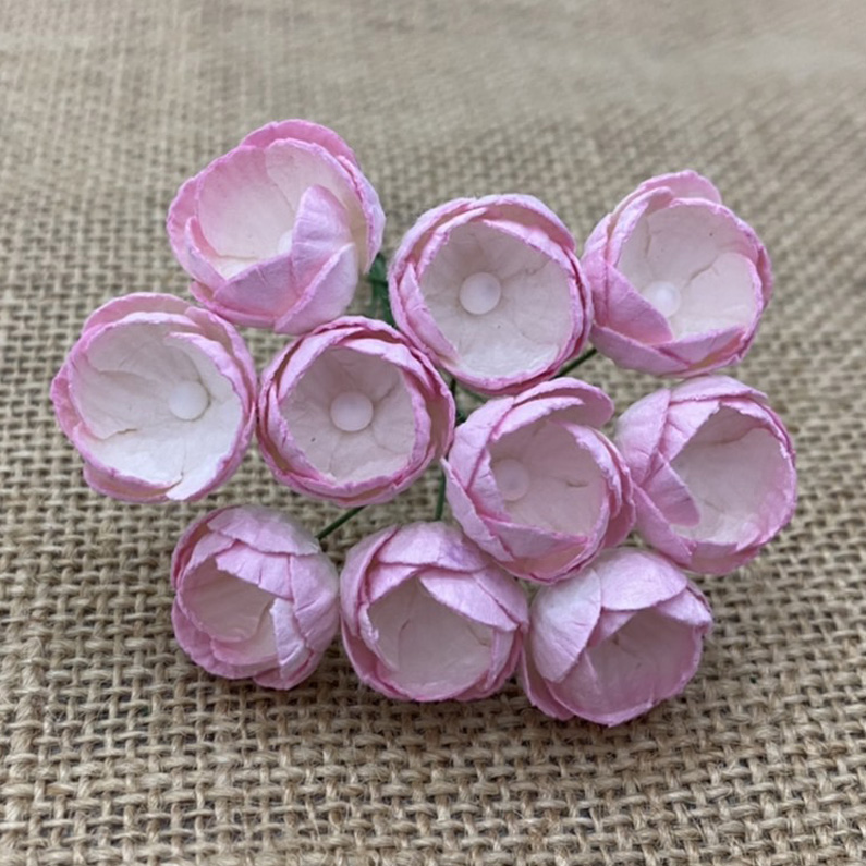 50 2-TONE BABY PINK/IVORY MULBERRY PAPER BUTTERCUPS - Click Image to Close